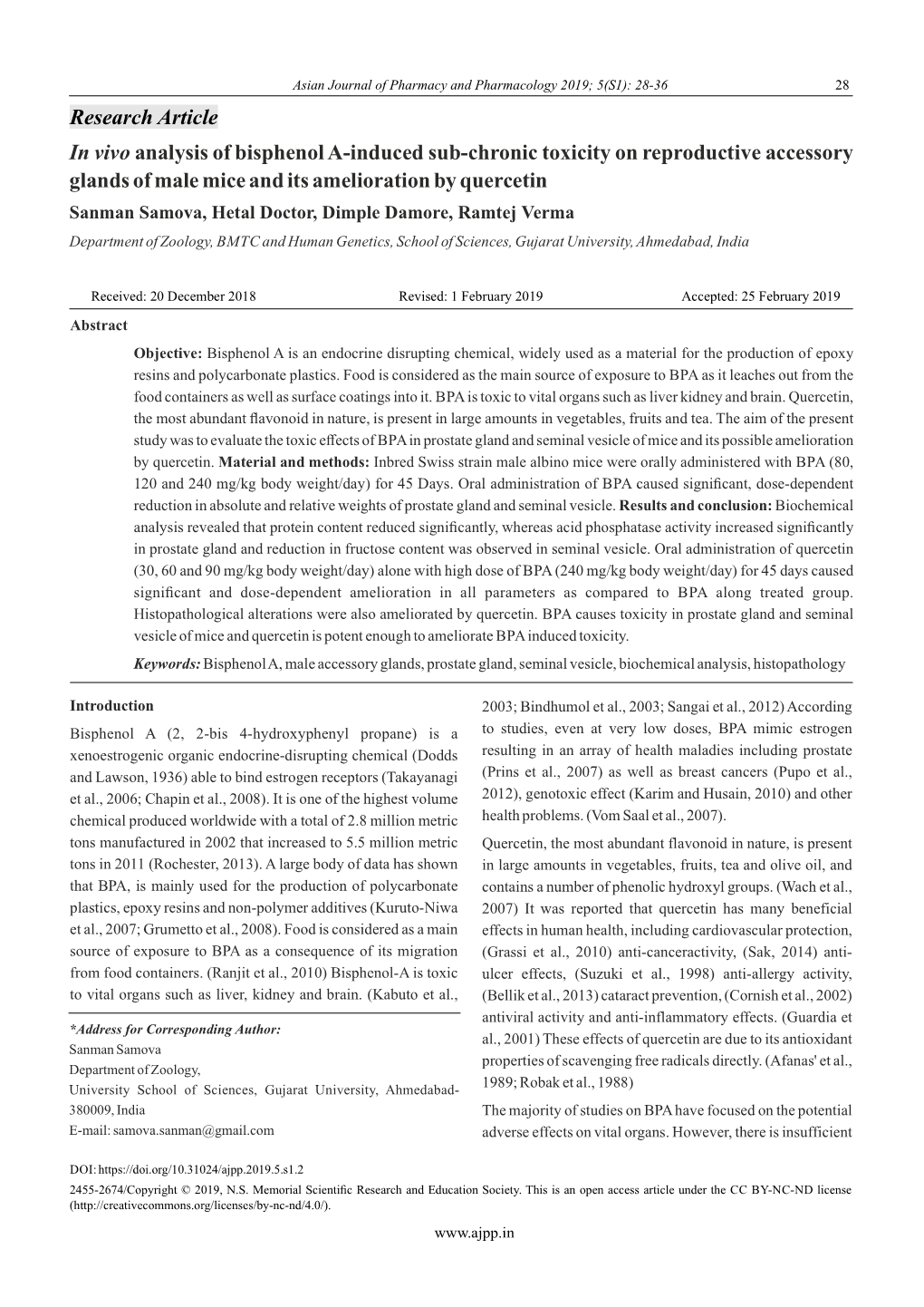 In Vivo Analysis of Bisphenol