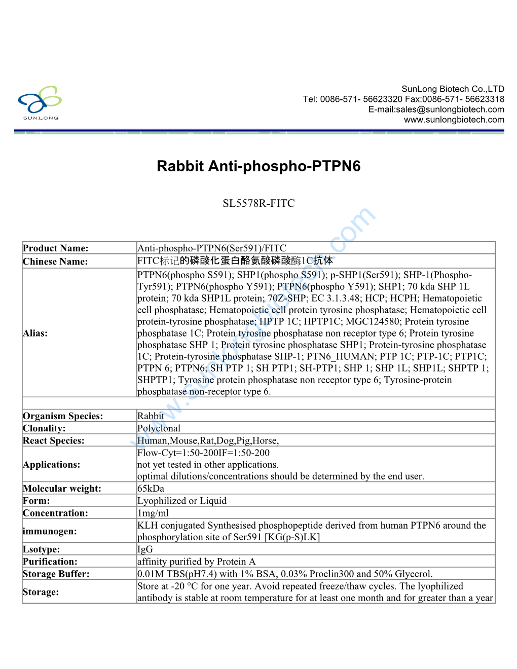 Rabbit Anti-Phospho-PTPN6-SL5578R-FITC