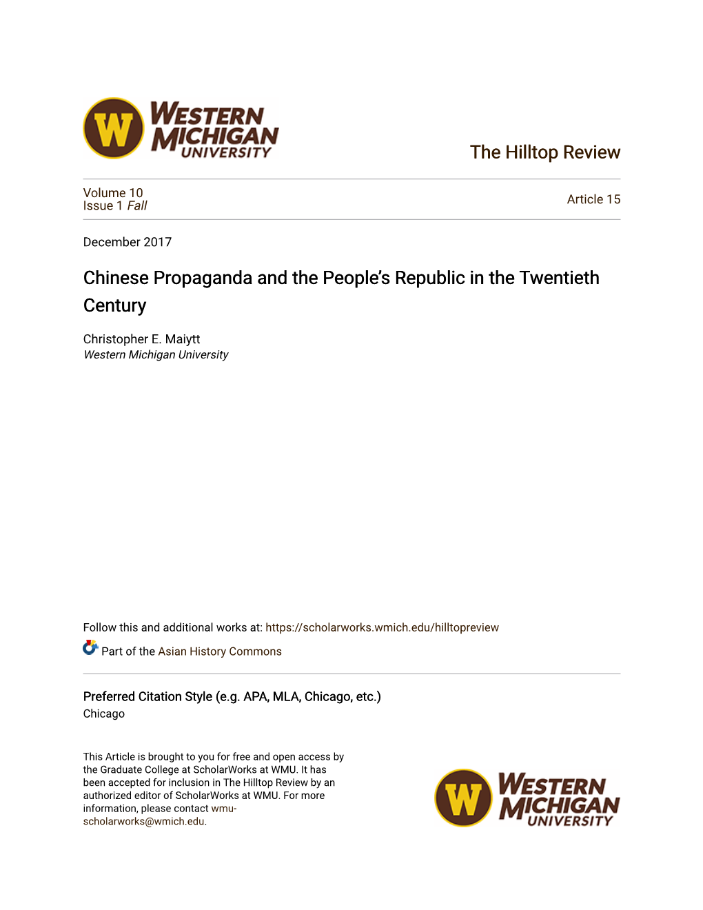 Chinese Propaganda and the People's Republic in the Twentieth