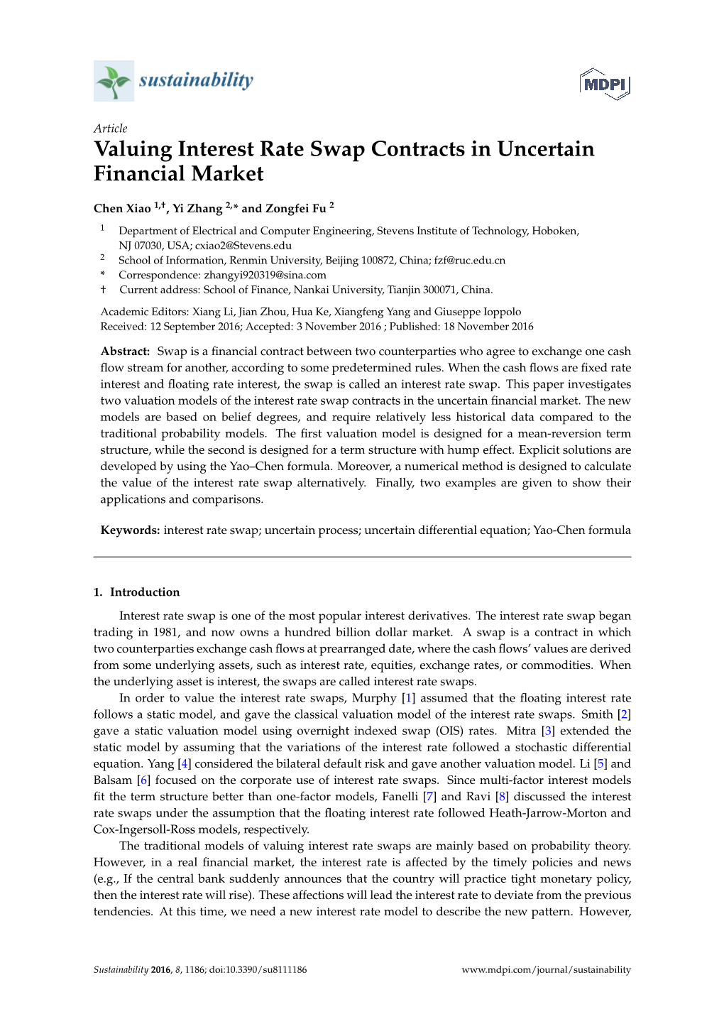 Valuing Interest Rate Swap Contracts in Uncertain Financial Market