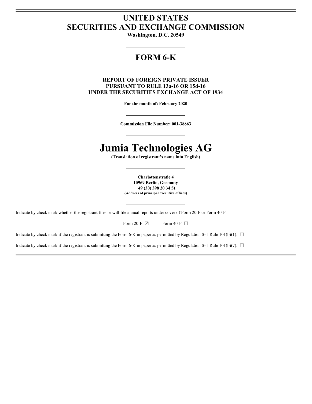 Jumia Technologies AG (Translation of Registrant’S Name Into English)
