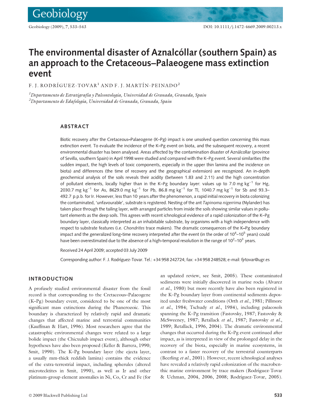 As an Approach to the Cretaceous–Palaeogene Mass Extinction Event F