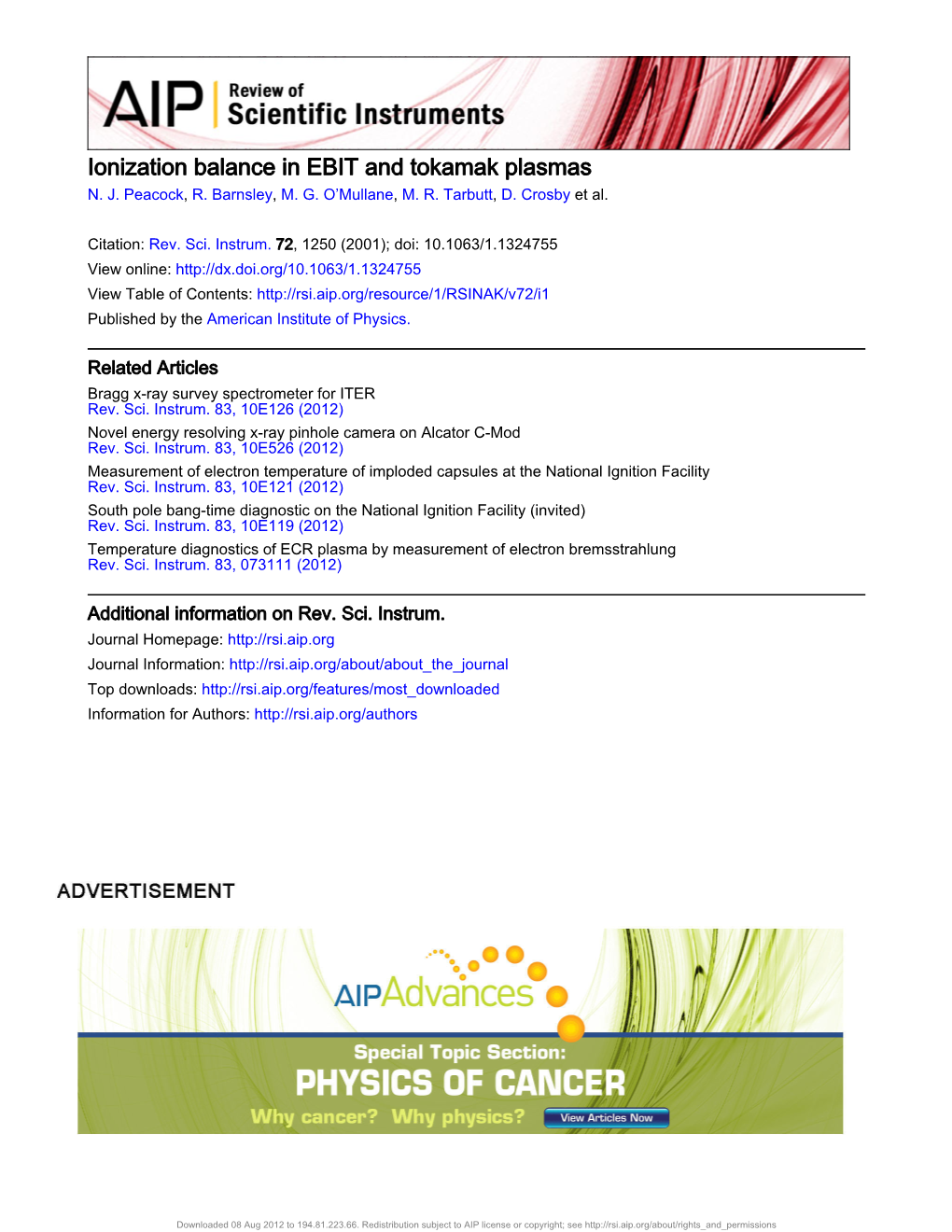 Ionization Balance in EBIT and Tokamak Plasmas N