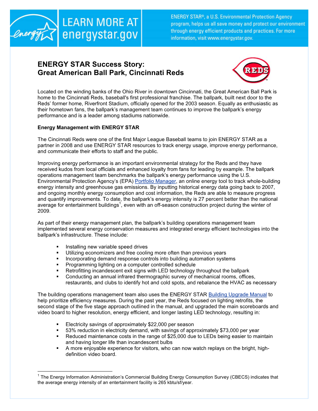 ENERGY STAR Success Story: Great American Ball Park, Cincinnati Reds