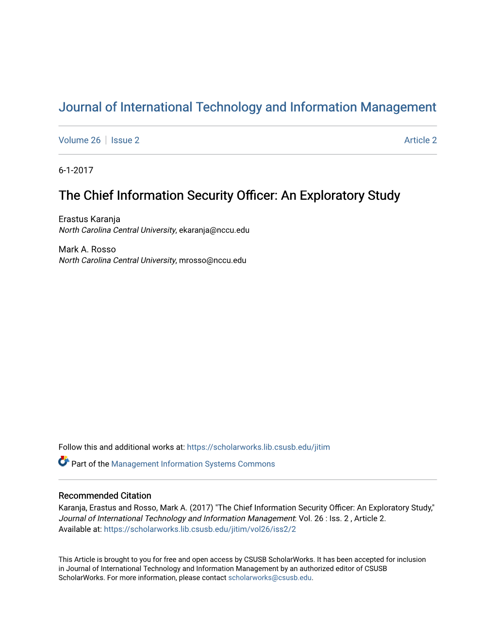 The Chief Information Security Officer: an Exploratory Study
