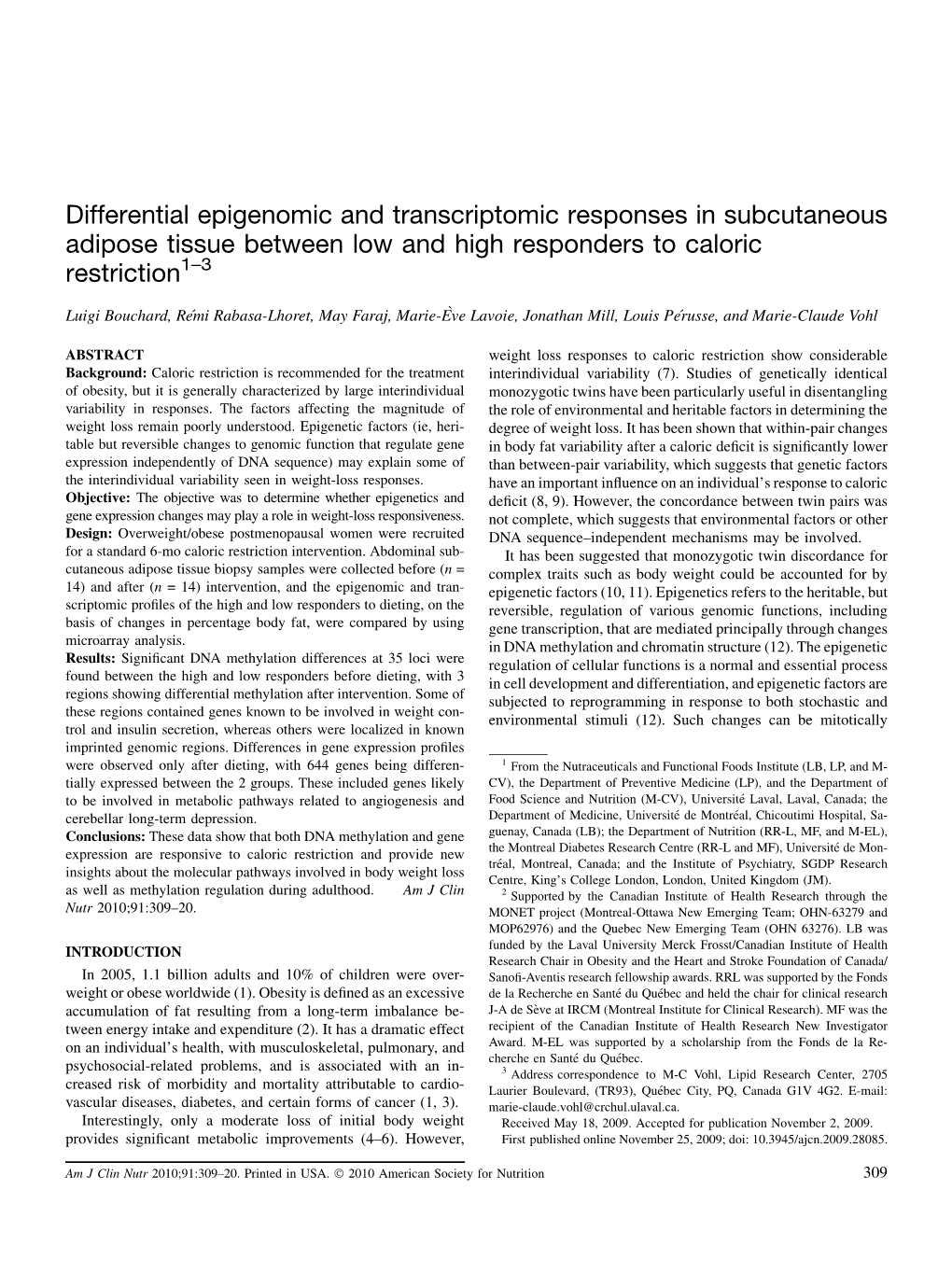 Differential Epigenomic and Transcriptomic Responses in Subcutaneous Adipose Tissue Between Low and High Responders to Caloric Restriction1–3