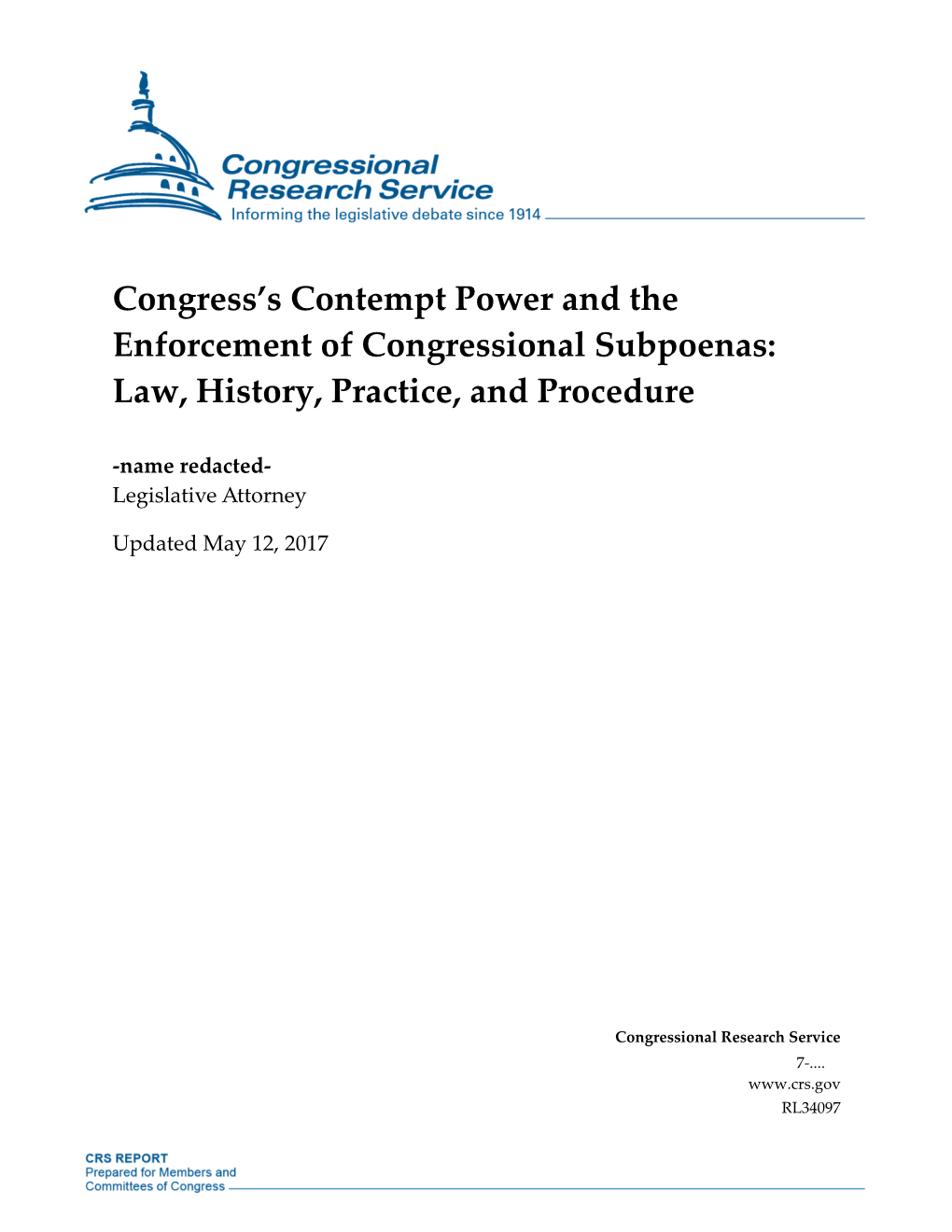 Congress's Contempt Power and the Enforcement Of