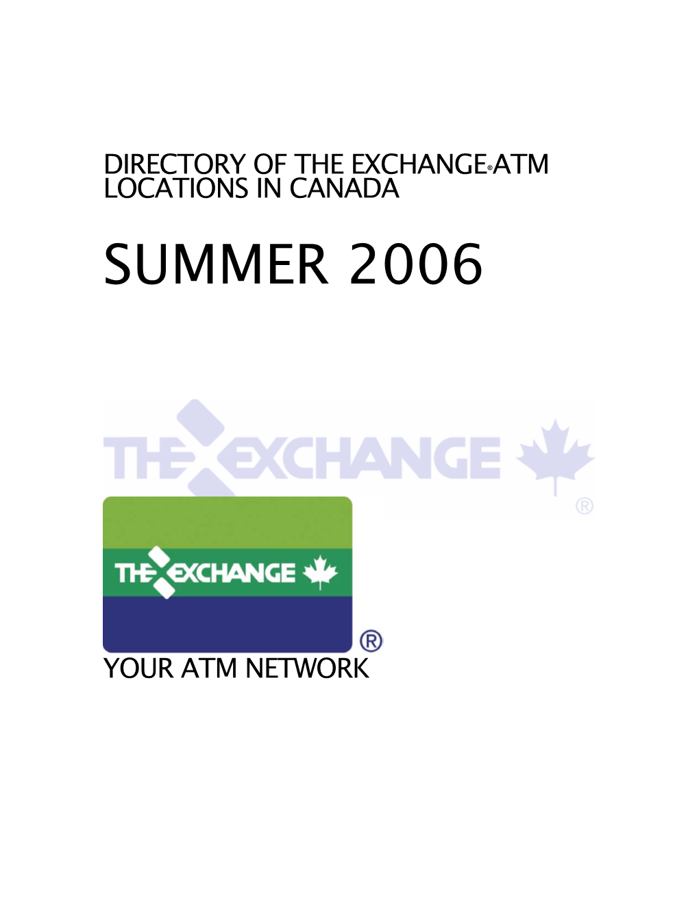 Directory of the Exchange®Atm Locations in Canada