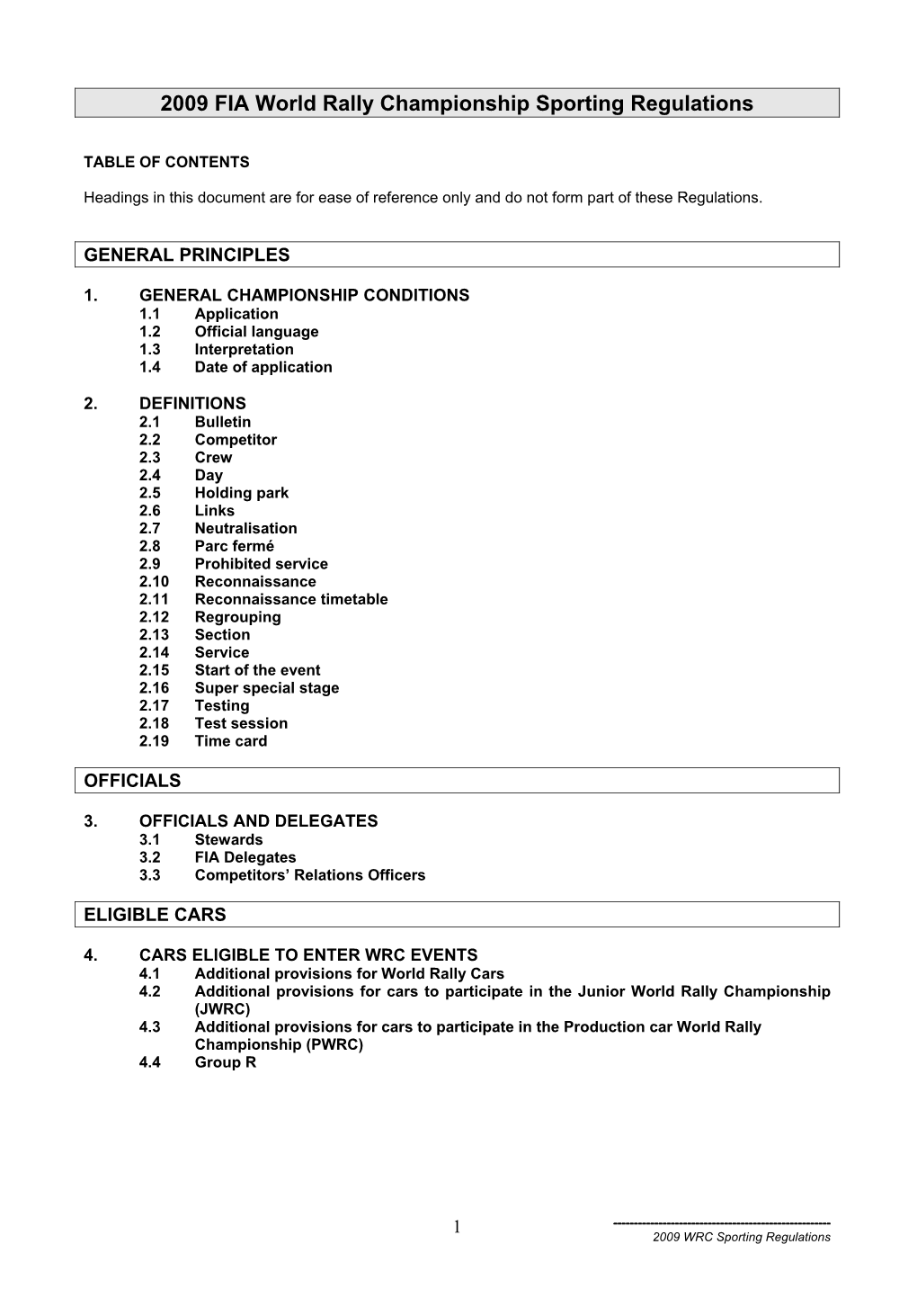 2009 FIA World Rally Championship Sporting Regulations