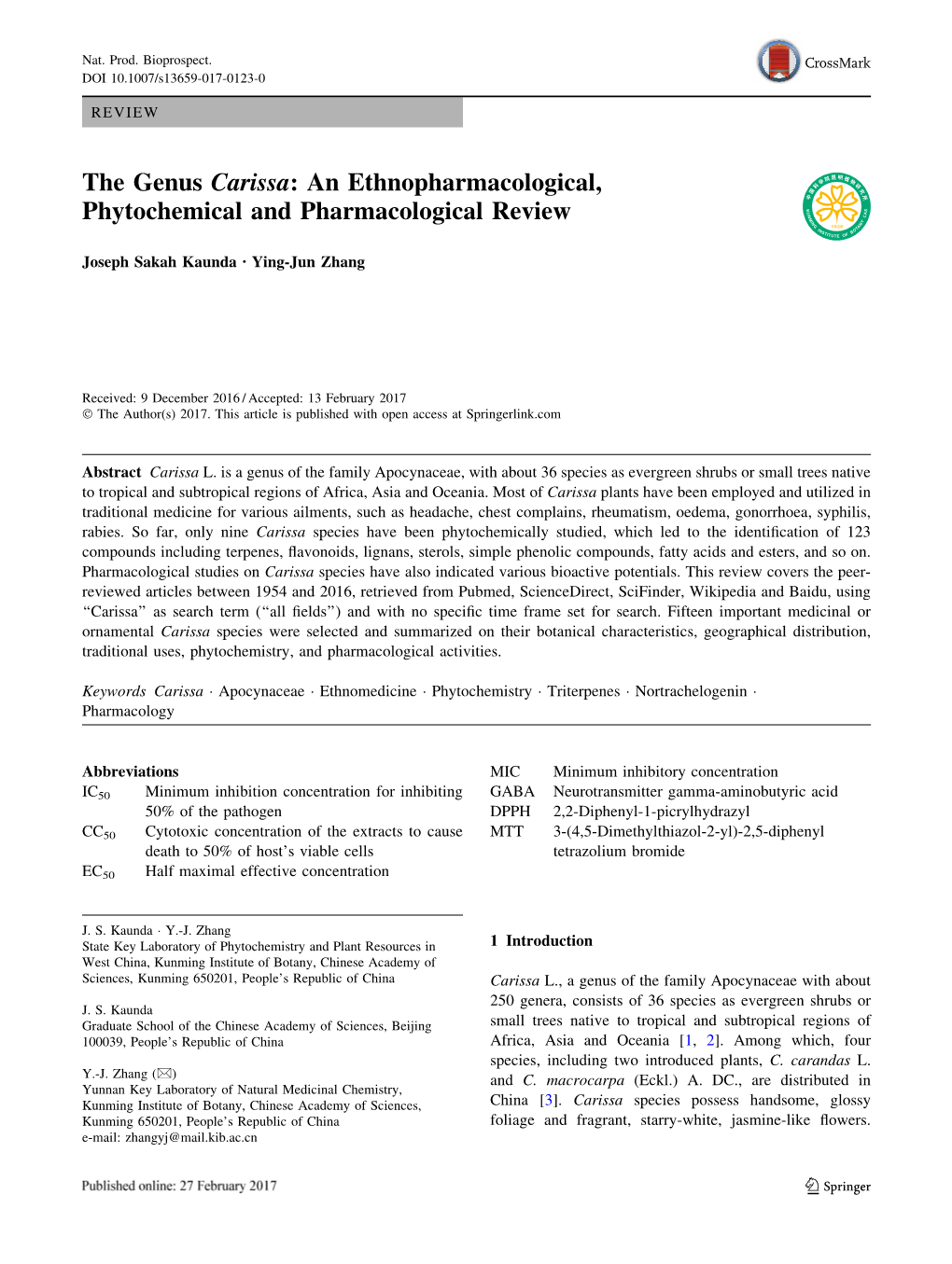 The Genus Carissa: an Ethnopharmacological, Phytochemical and Pharmacological Review