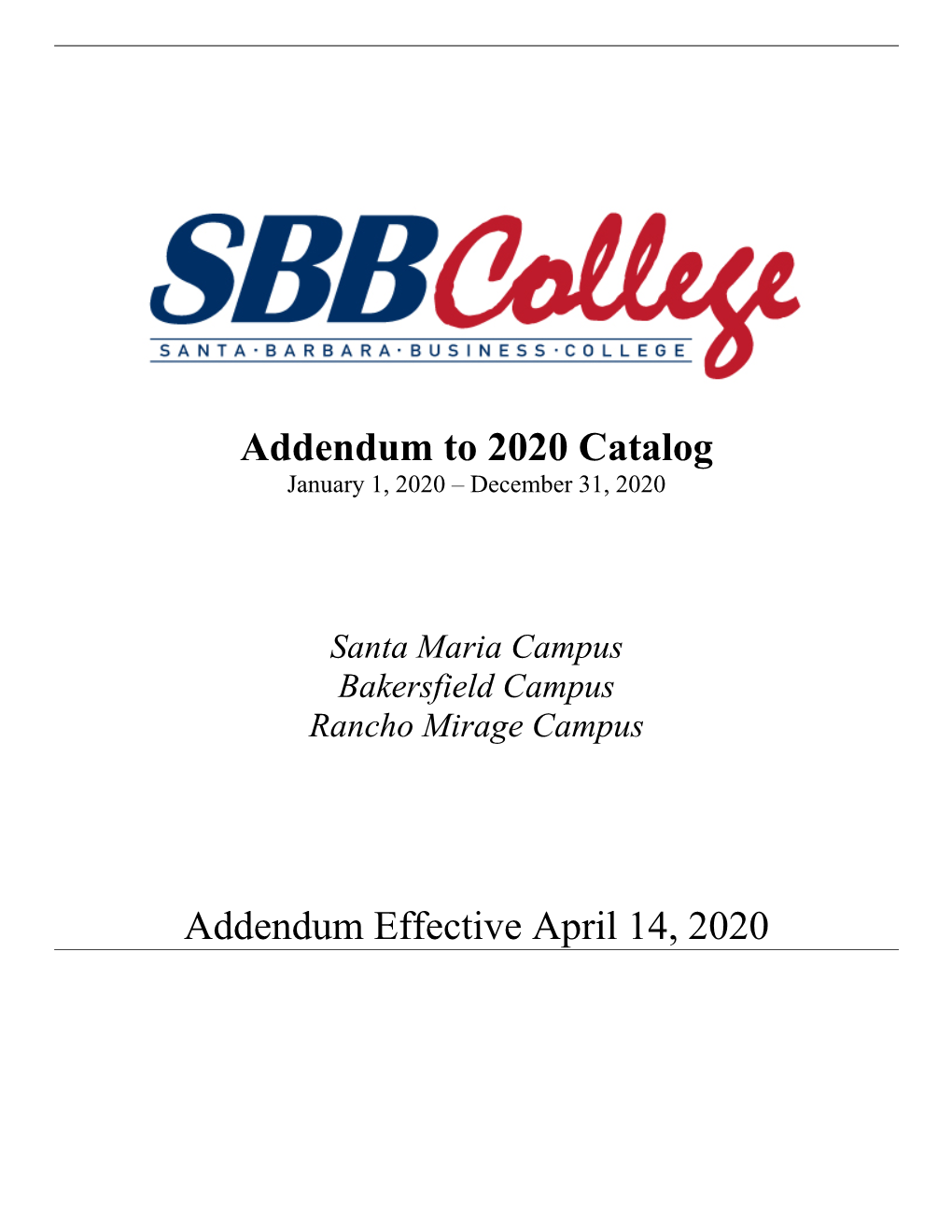 2017 Sbbcollege Catalog Addendum