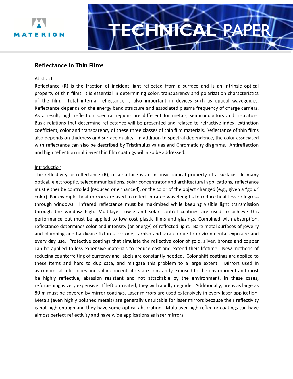 Reflectance in Thin Films