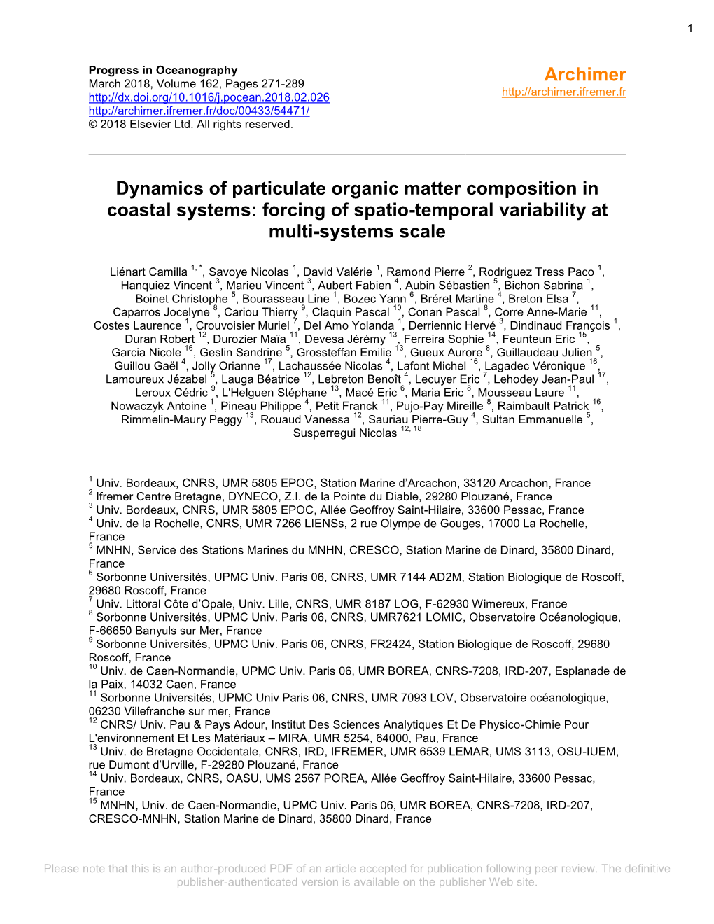 Dynamics of Particulate Organic Matter Composition in Coastal Systems: Forcing of Spatio-Temporal Variability at Multi-Systems Scale