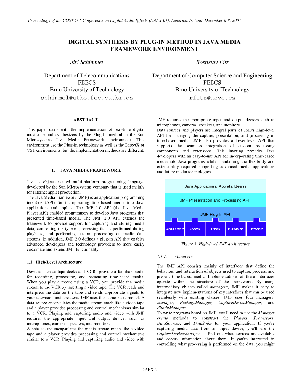 Digital Synthesis by Plug-In Method in Java Media Framework Environment