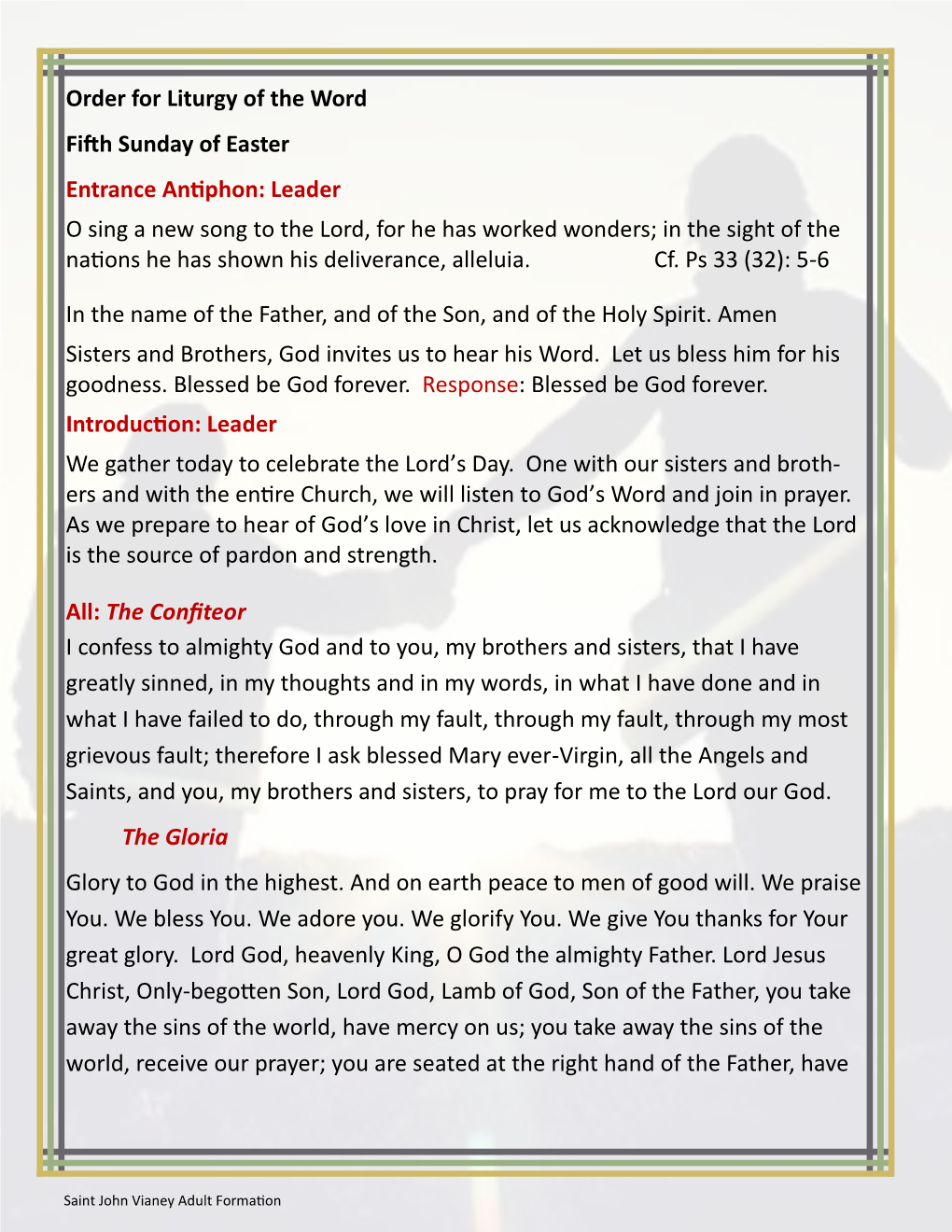 Order for Liturgy of the Word Fifth Sunday of Easter Entrance Antiphon