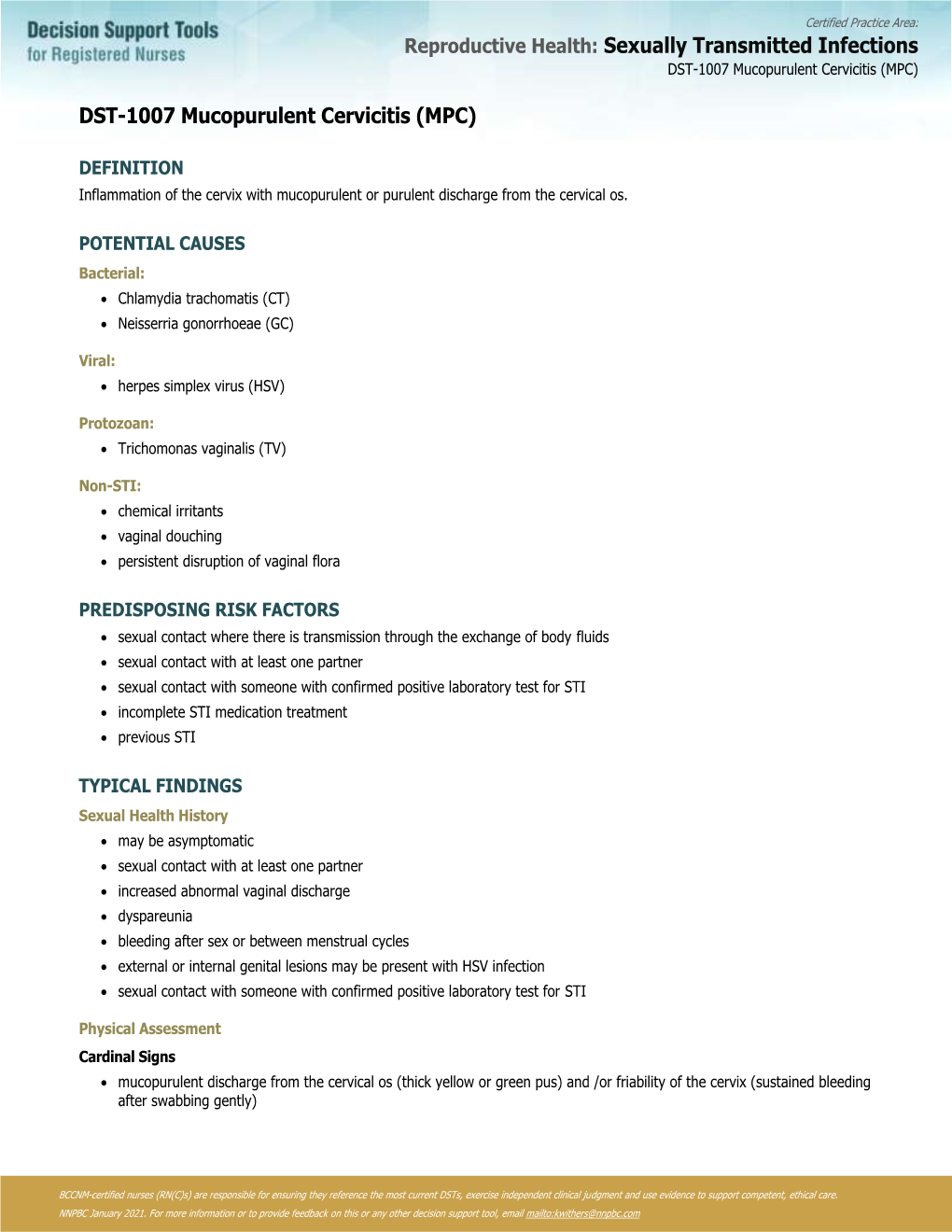 Sexually Transmitted Infections DST-1007 Mucopurulent Cervicitis (MPC)