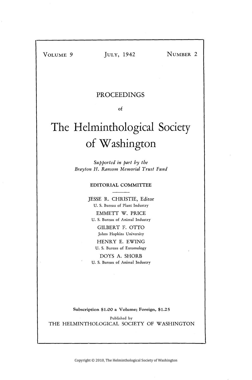 The Helminthological Society O Washington