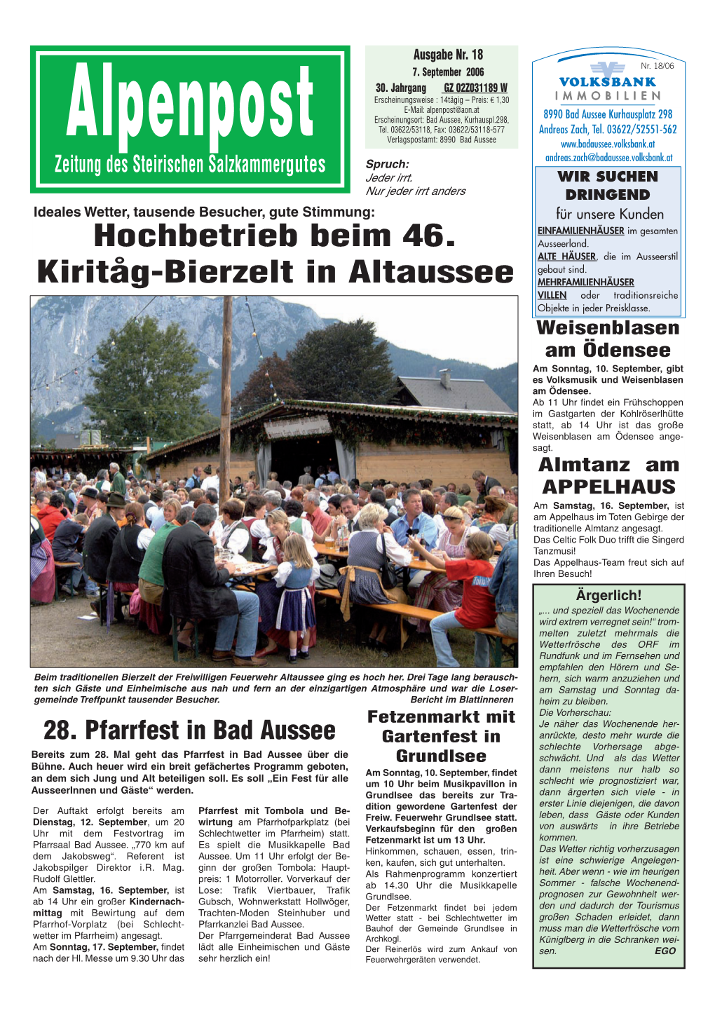 Hochbetrieb Beim 46. Kiritåg-Bierzelt in Altaussee