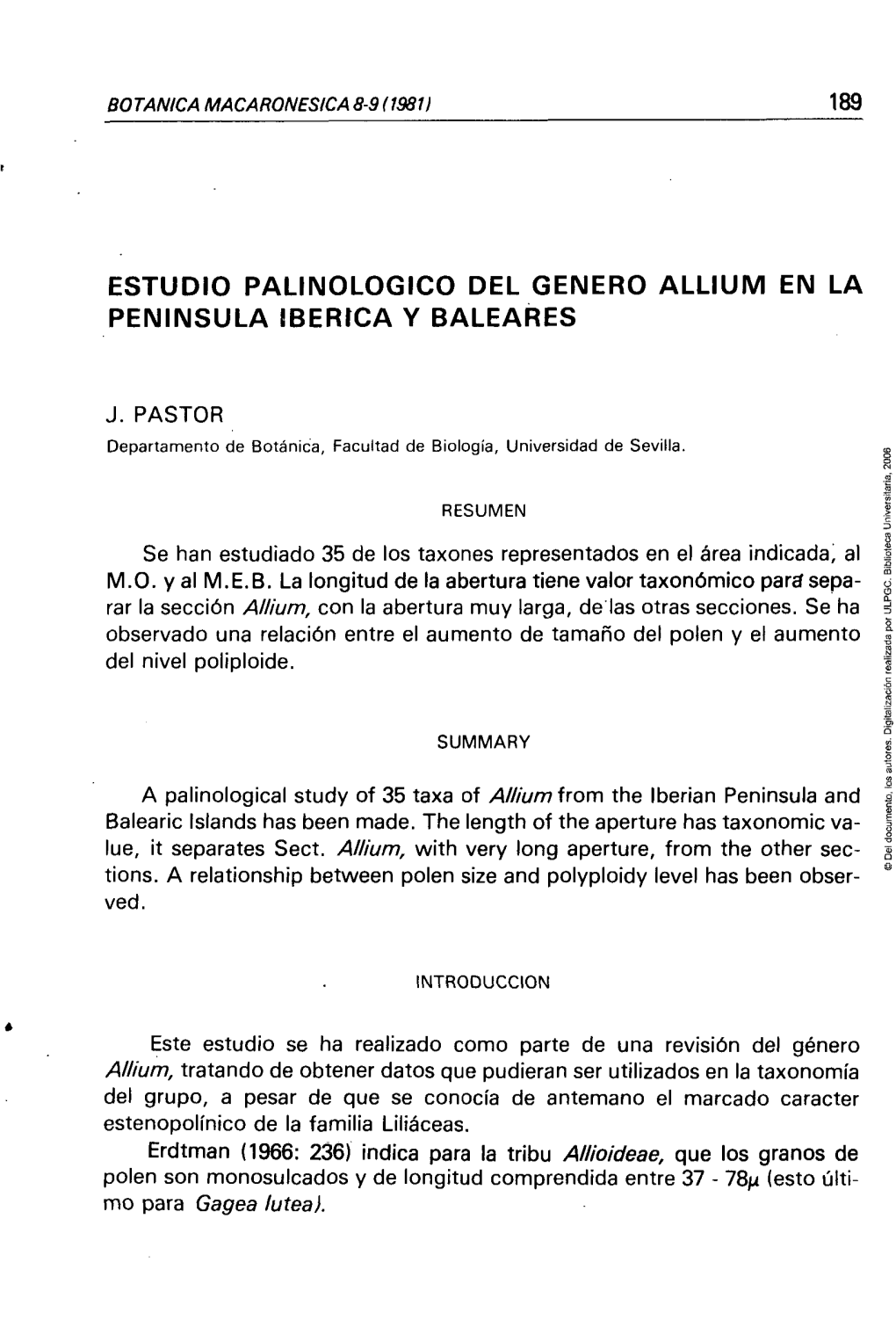 Estudio Palinológico Del Género Allium En La Península Ibérica Y