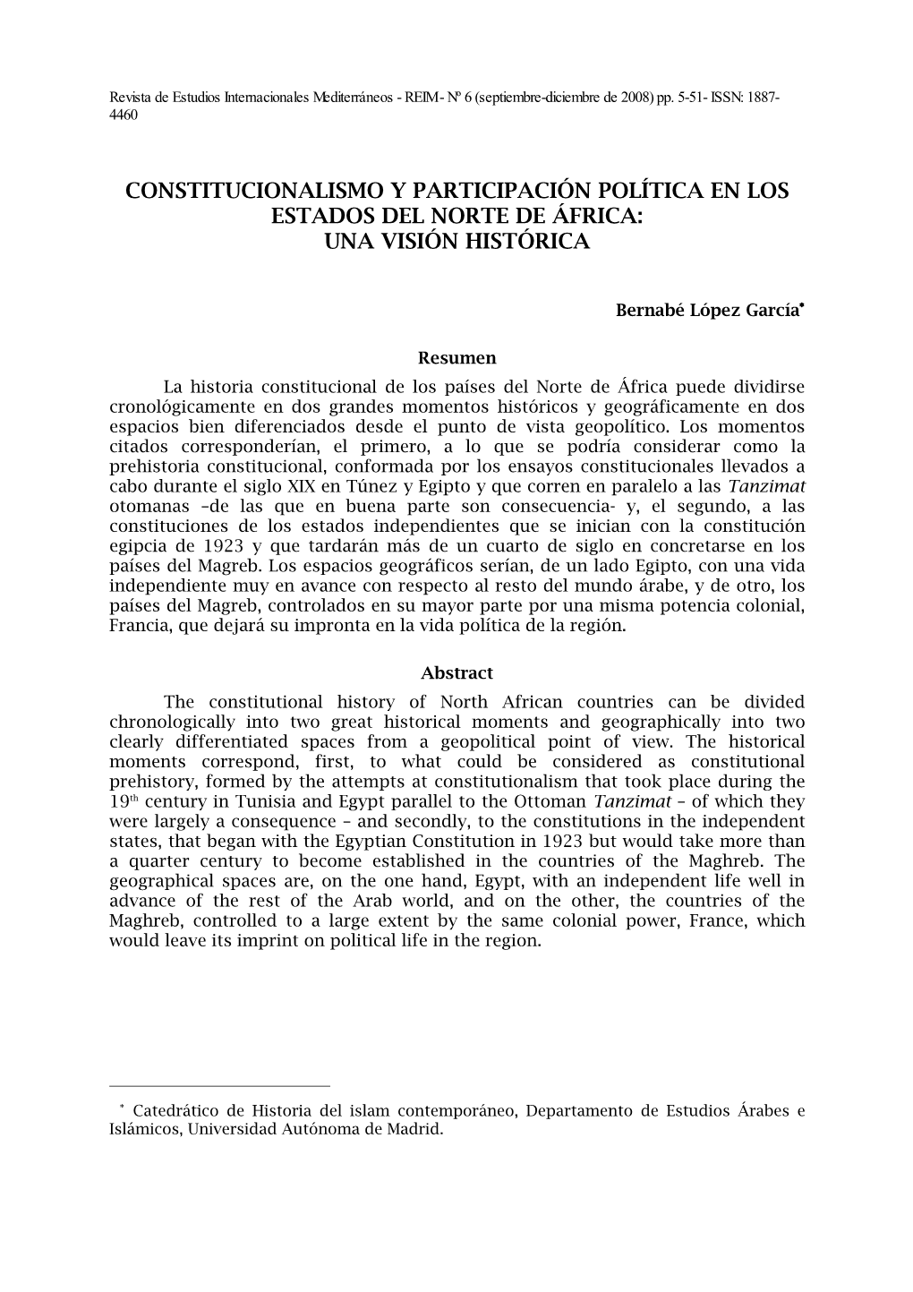 Constitucionalismo Y Participación Política En Los Estados Del Norte De África: Una Visión Histórica