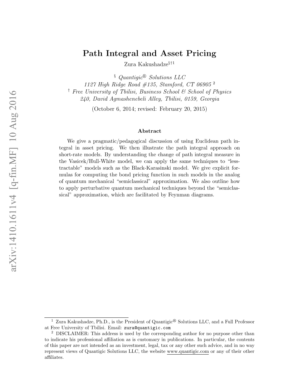 Path Integral and Asset Pricing