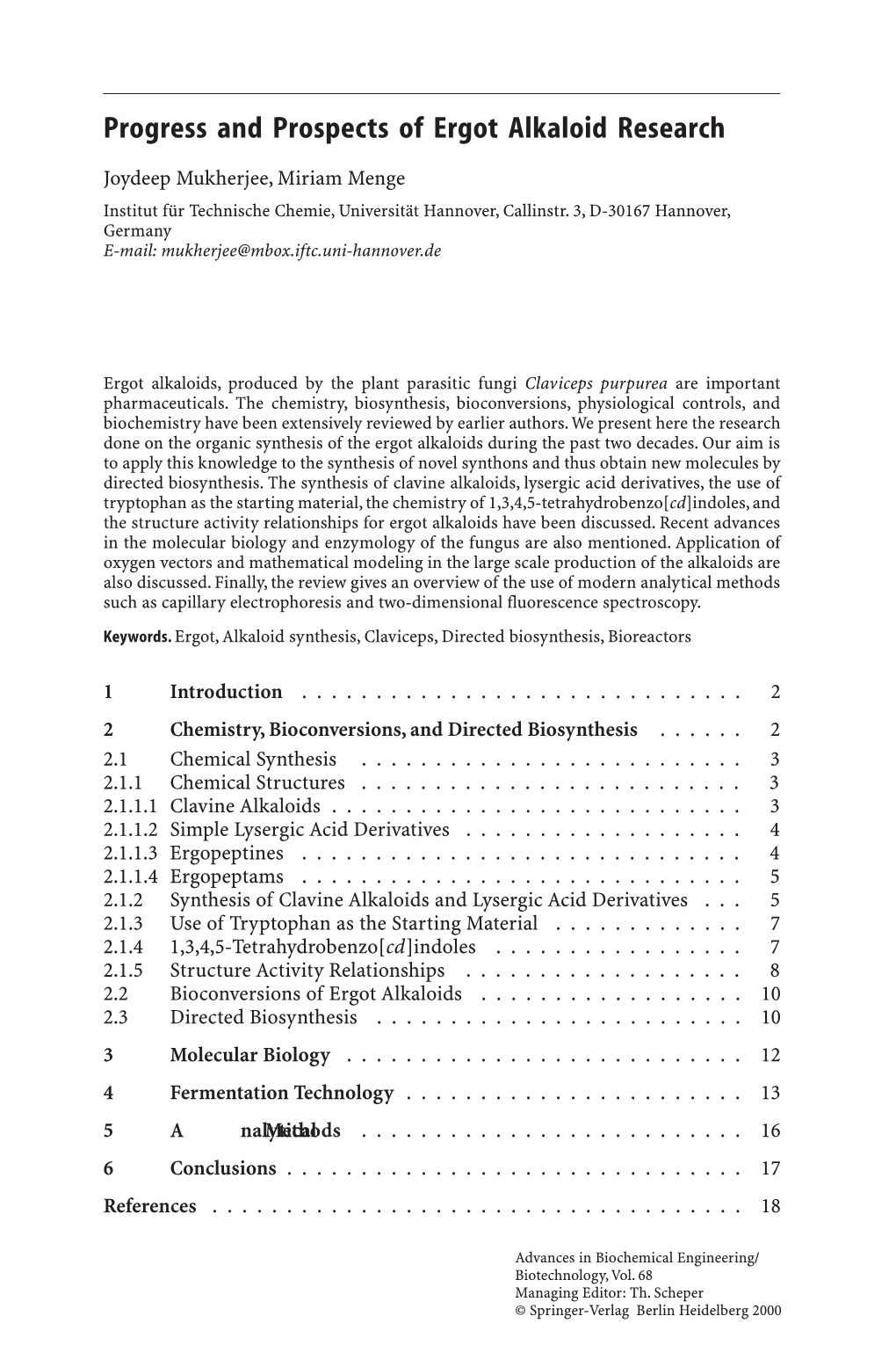 Progress and Prospects of Ergot Alkaloid Research