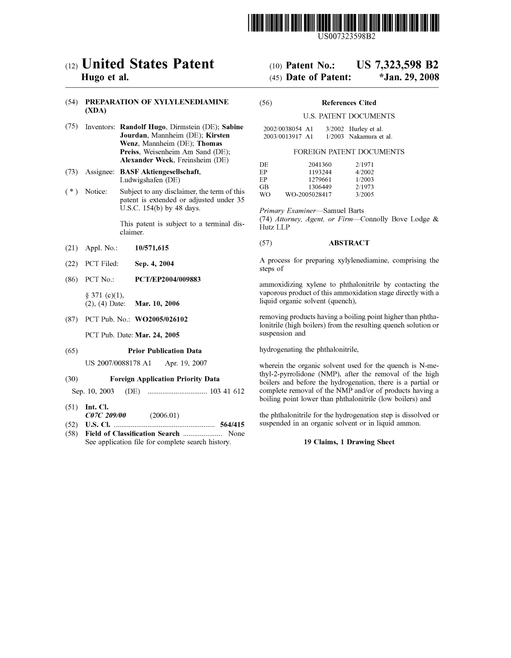 (12) United States Patent (10) Patent No.: US 7,323,598 B2 Hugo Et Al