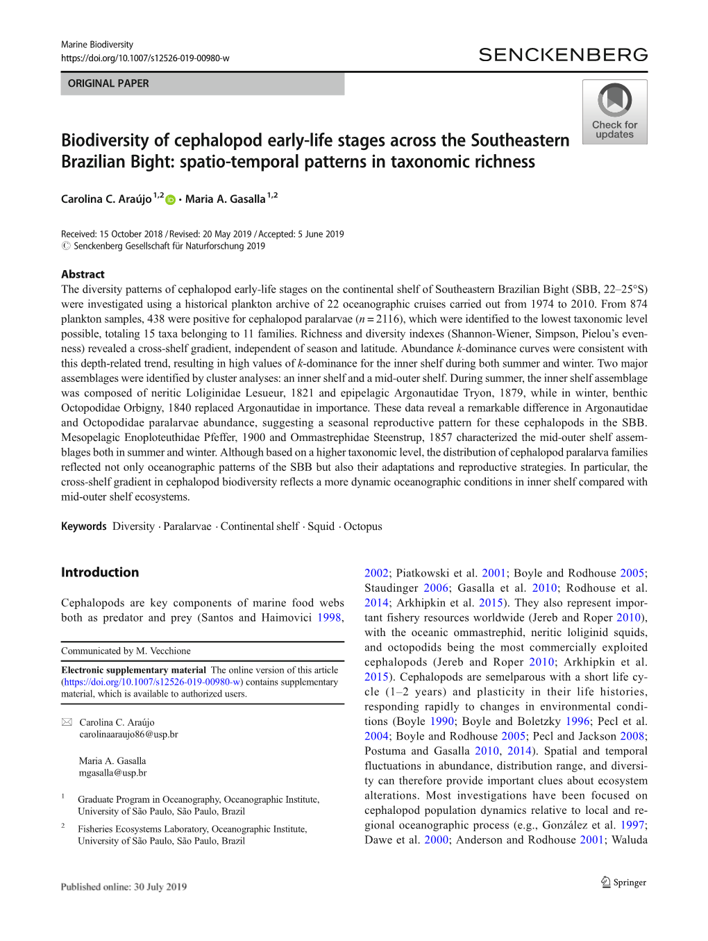 Biodiversity of Cephalopod Early-Life Stages Across the Southeastern Brazilian Bight: Spatio-Temporal Patterns in Taxonomic Richness