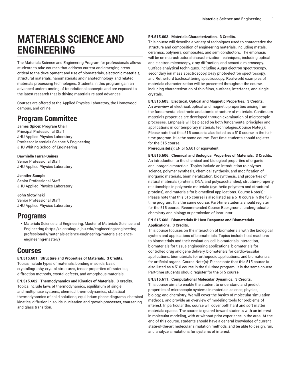 Materials Science and Engineering 1