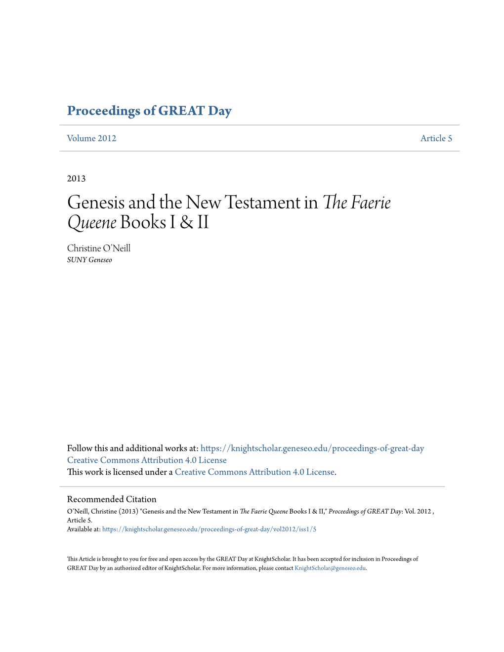 Genesis and the New Testament in the Faerie Queene Books I & II