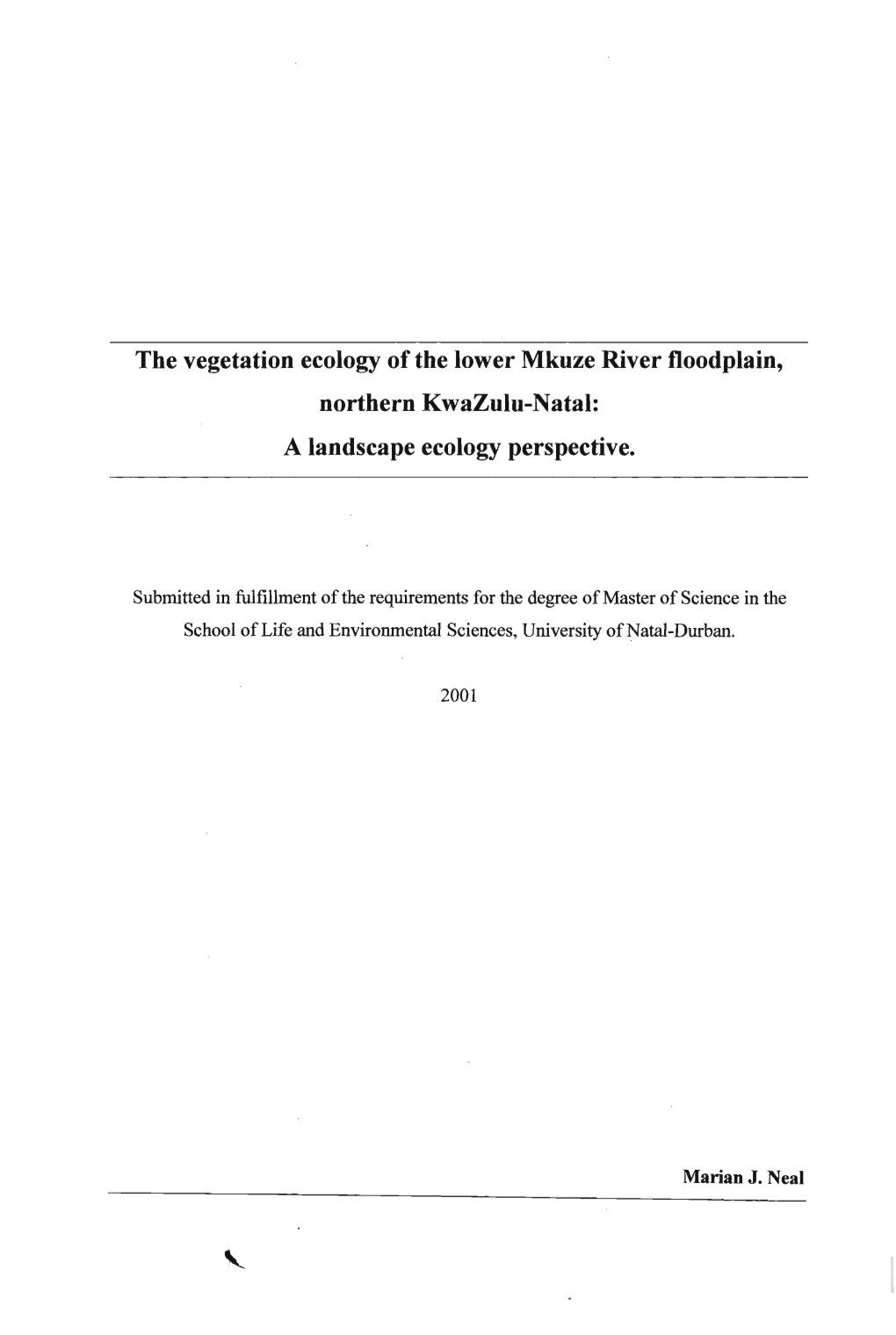 The Vegetation Ecology of the Lower Mkuze River Floodplain, Northern