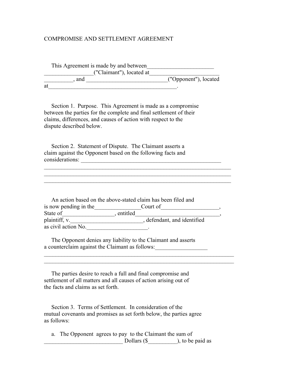 Compromise And Settlement Agreement