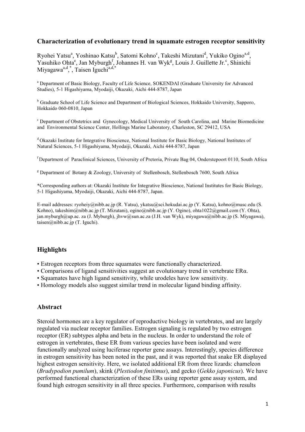 Characterization of Evolutionary Trend in Squamate Estrogen Receptor Sensitivity