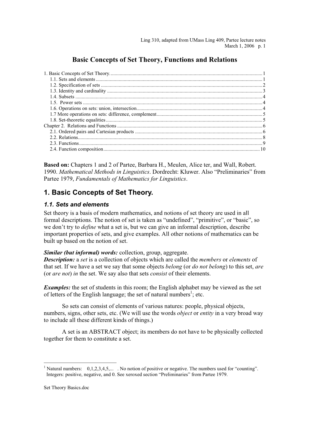 Basic Concepts of Set Theory, Functions and Relations 1. Basic