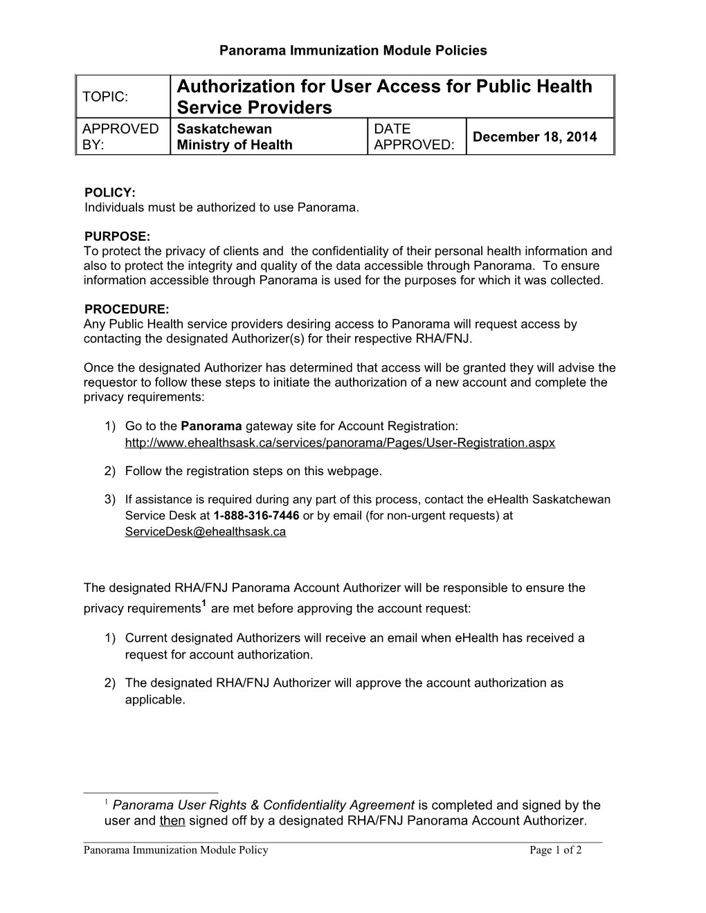 Authorization for User Access for Public Health Service Providers Panorama V1.0