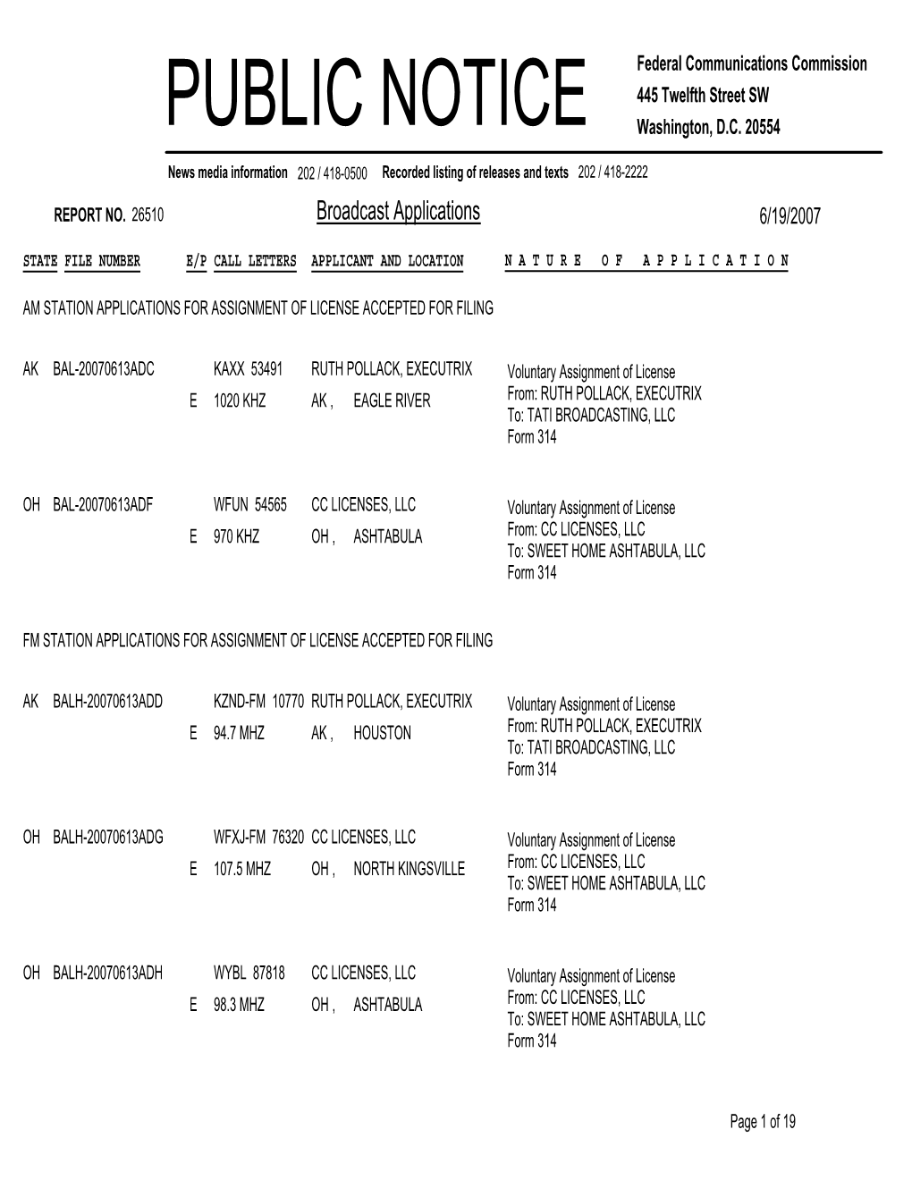 Broadcast Applications 6/19/2007