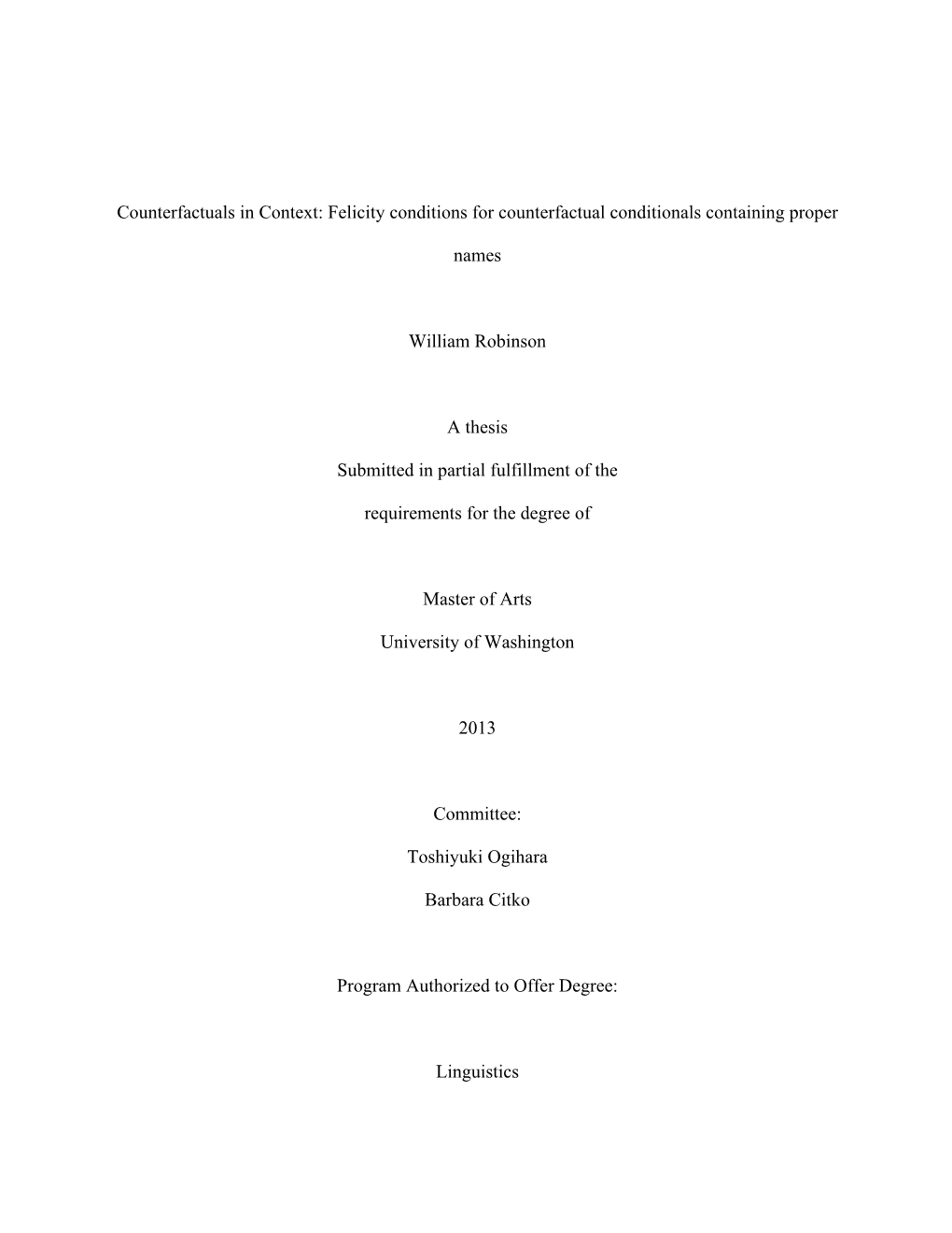 Felicity Conditions for Counterfactual Conditionals Containing Proper