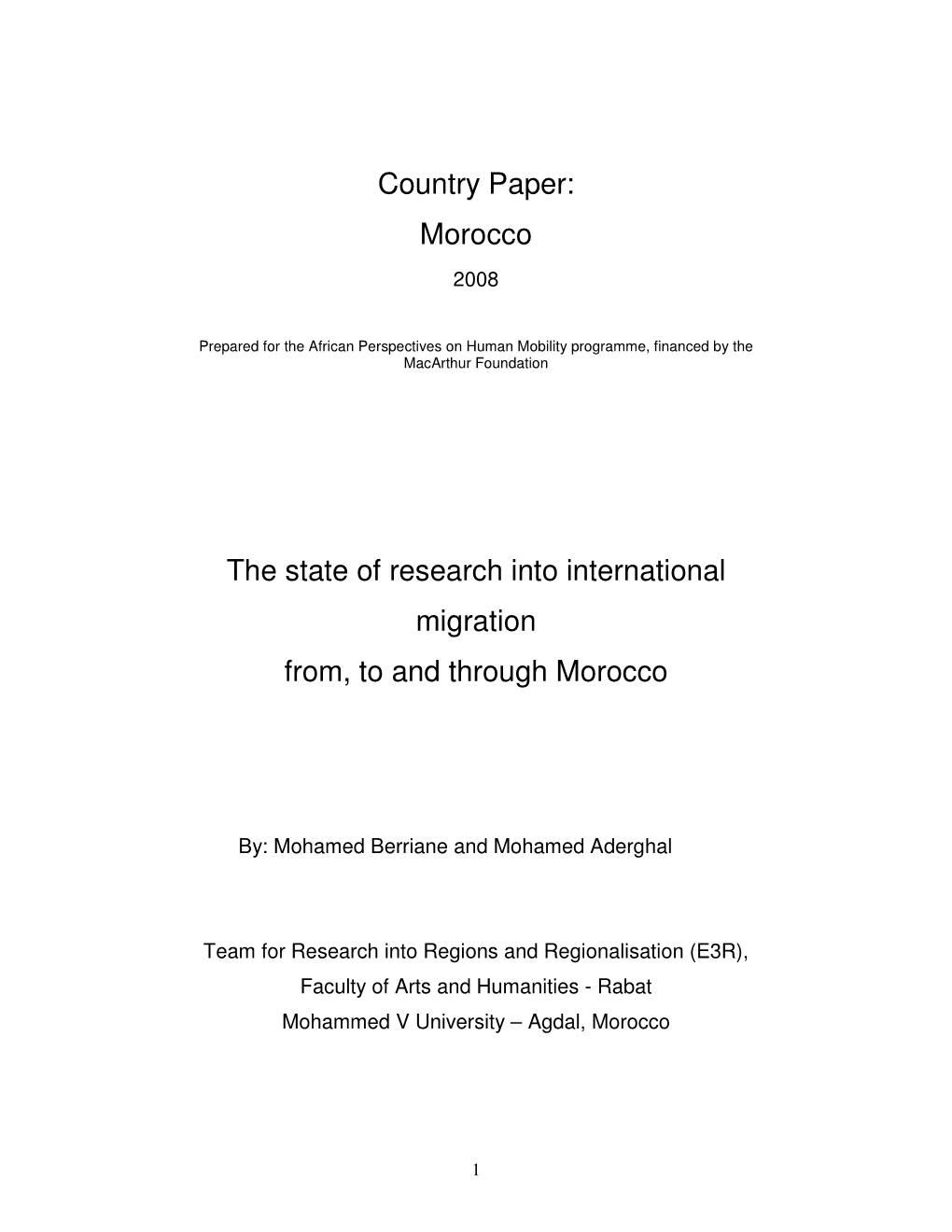 Country Paper: Morocco the State of Research Into International