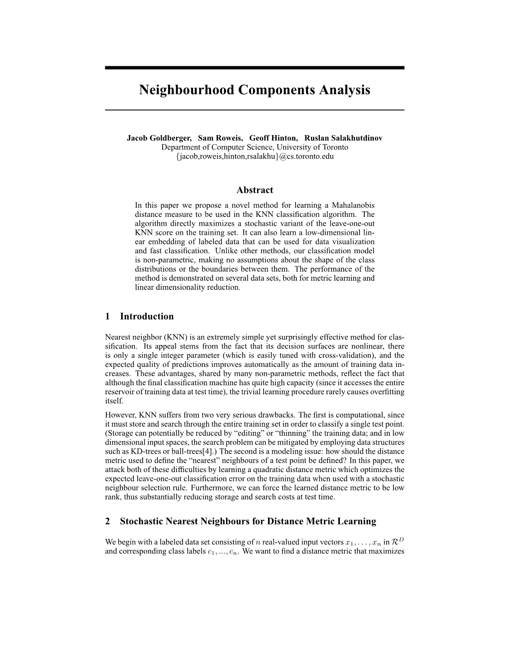 Neighbourhood Components Analysis