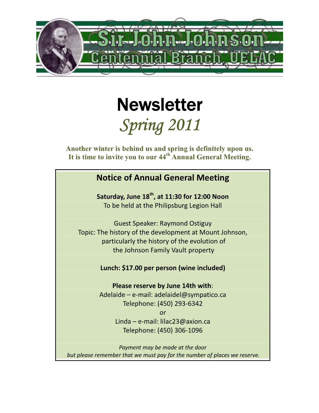 Newsletter Spring 2011