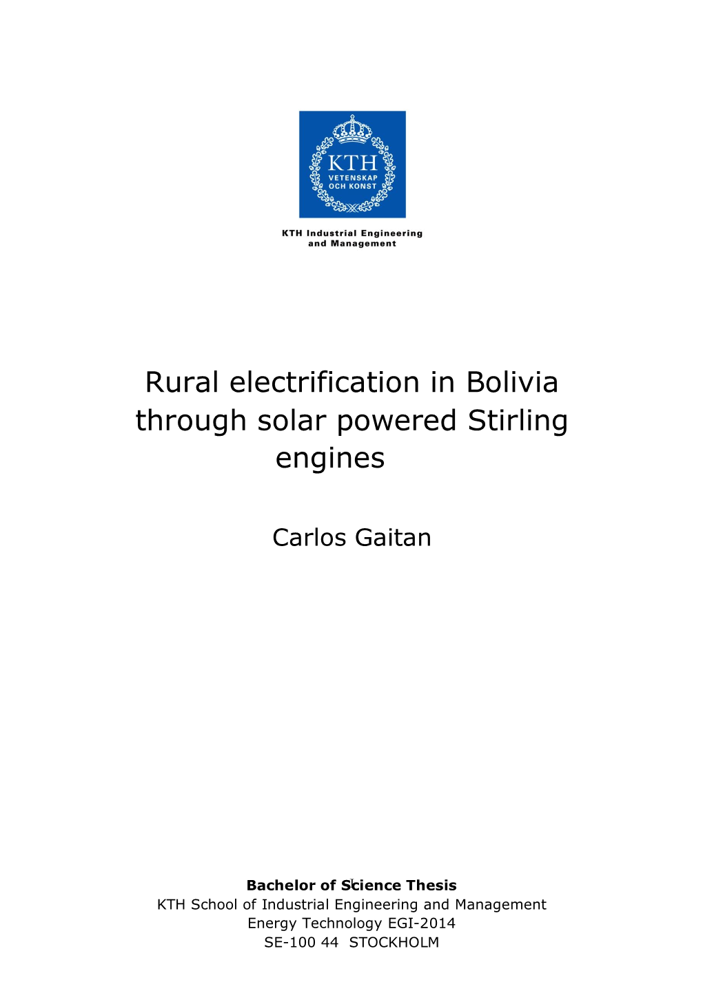 Rural Electrification in Bolivia Through Solar Powered Stirling Engines