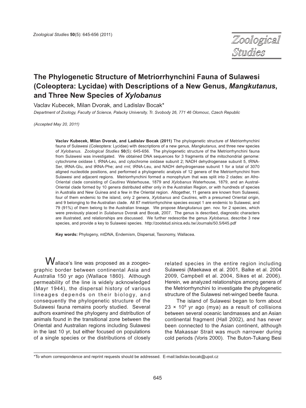 The Phylogenetic Structure of Metriorrhynchini Fauna of Sulawesi