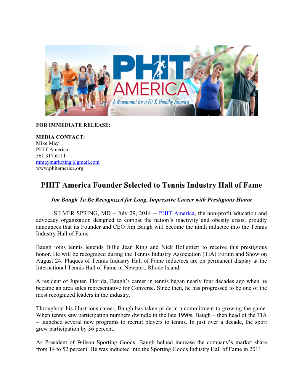 PHIT America Founder Selected to Tennis Industry Hall of Fame