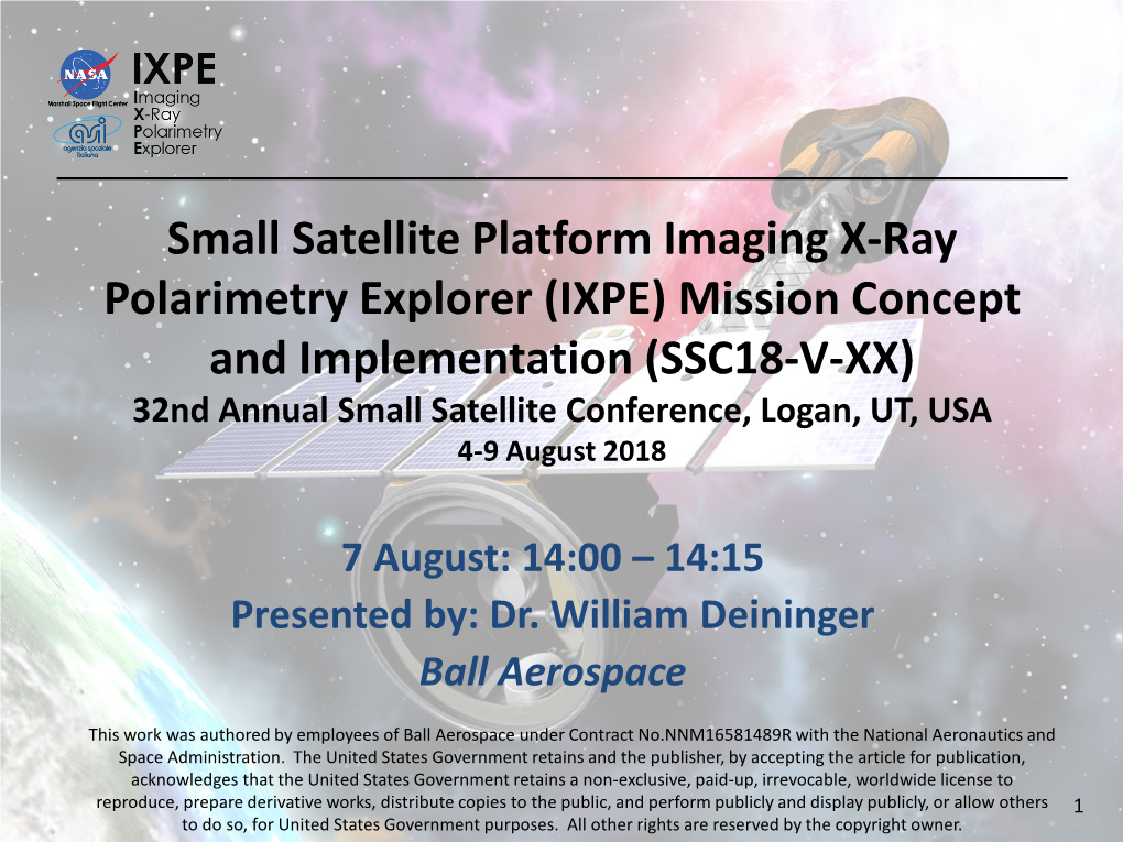Small Satellite Platform Imaging X-Ray Polarimetry Explorer (IXPE