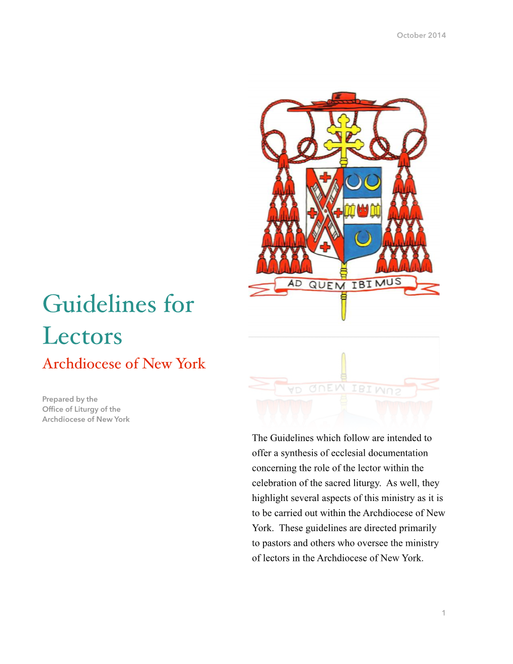 Guidelines for Lectors Archdiocese of New York