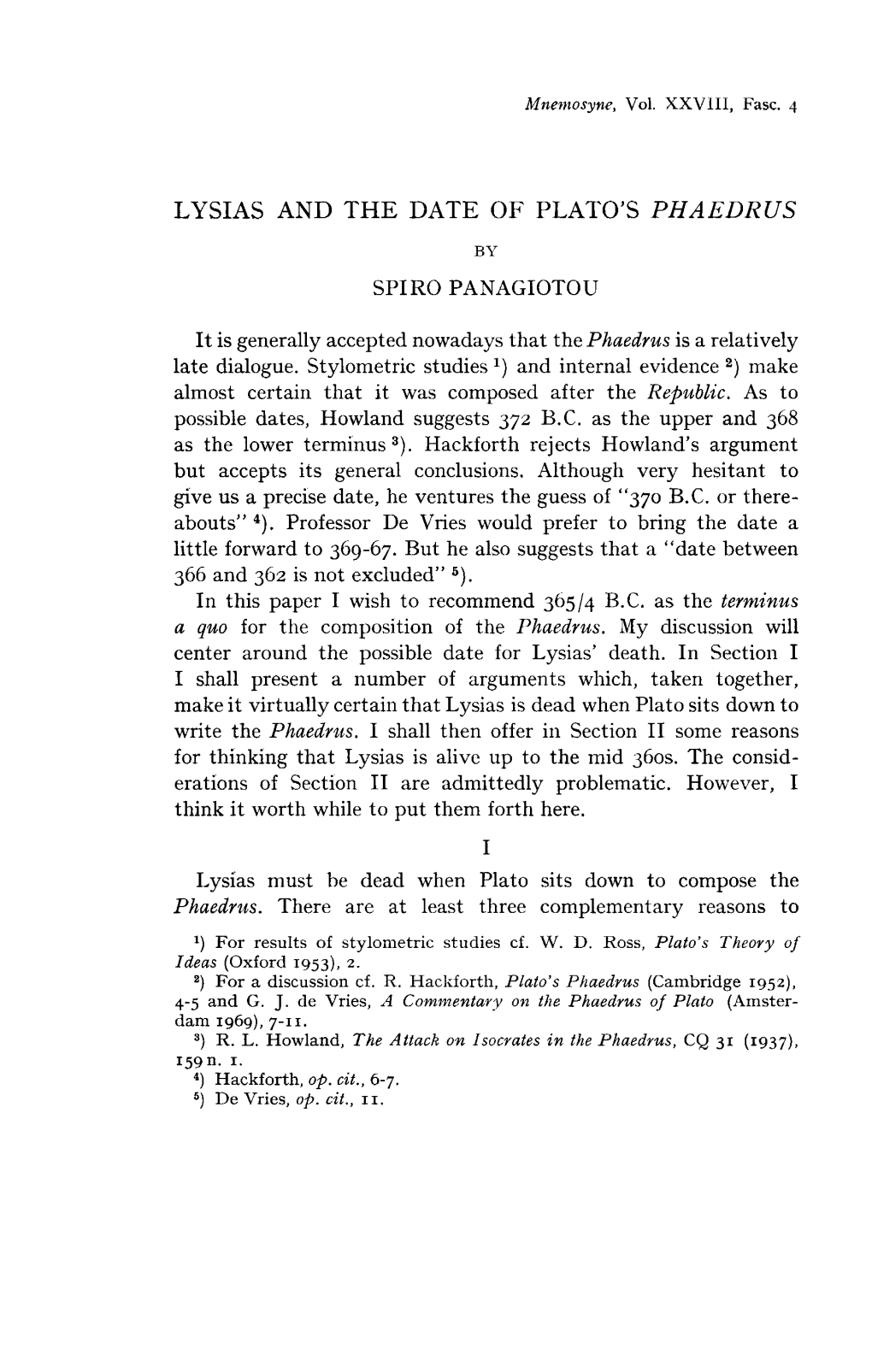 Lysias and the Date of Plato's Phaedrus by Spiro