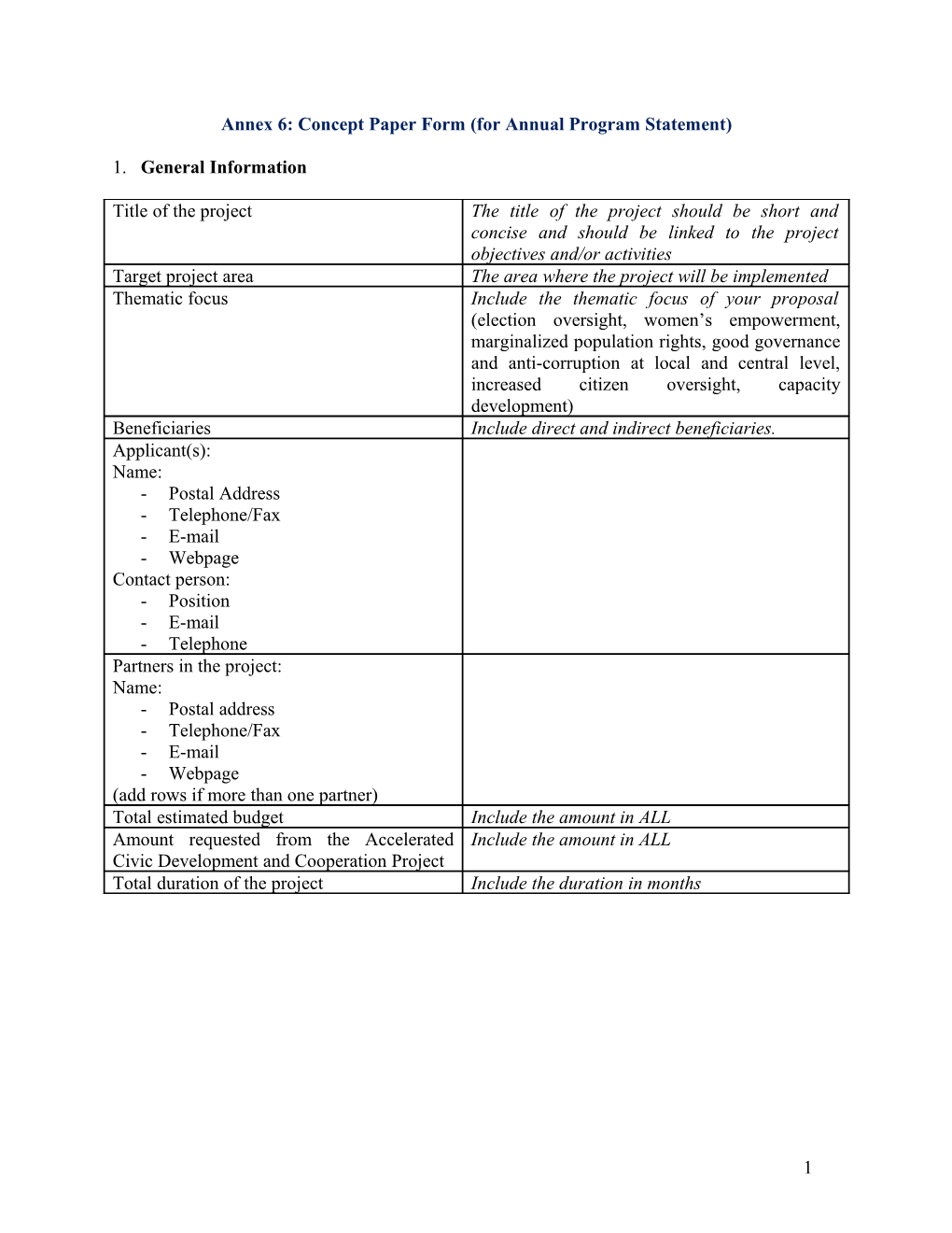 Annex 6: Concept Paper Form (For Annual Program Statement)