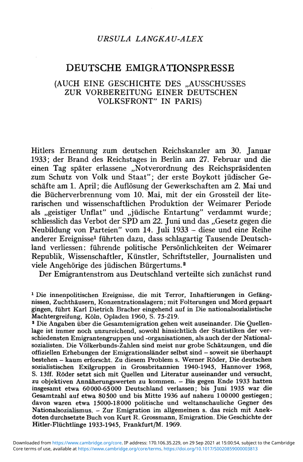 Deutsche Emigrationspresse (Auch Eine Geschichte Des ,,Ausschusses Zur Vorbereitung Einer Deutschen Volksfront" in Paris)