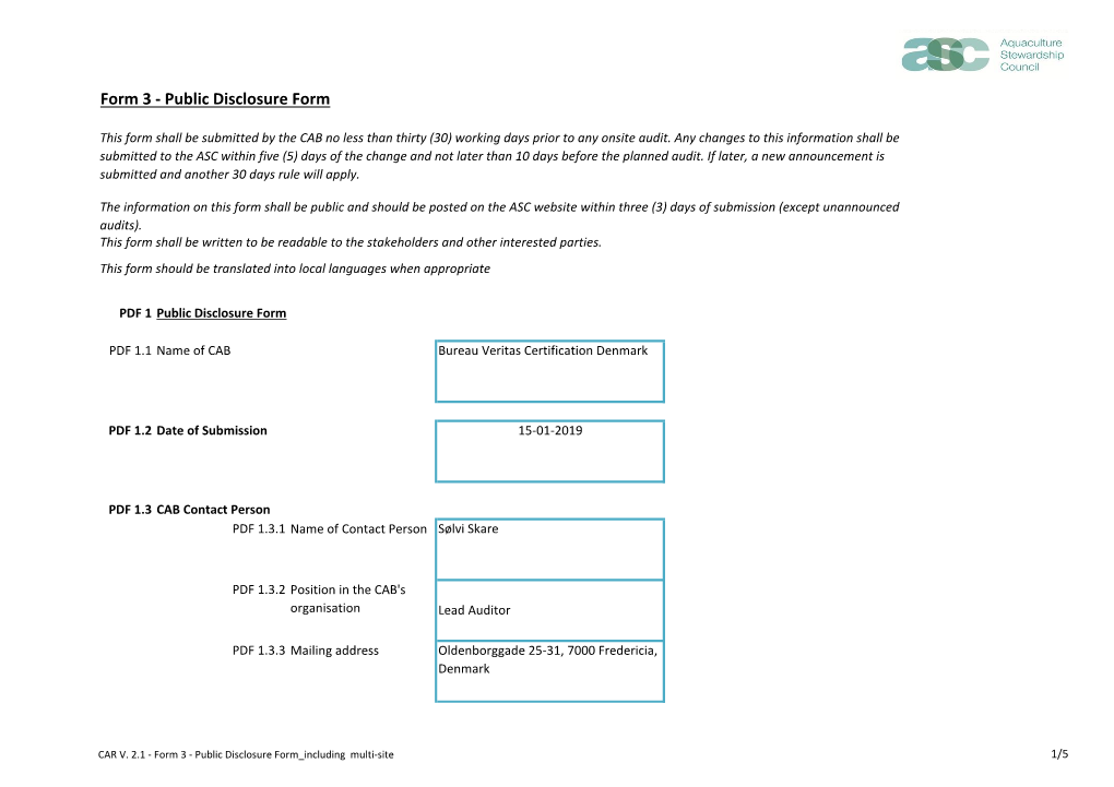 Form 3 - Public Disclosure Form