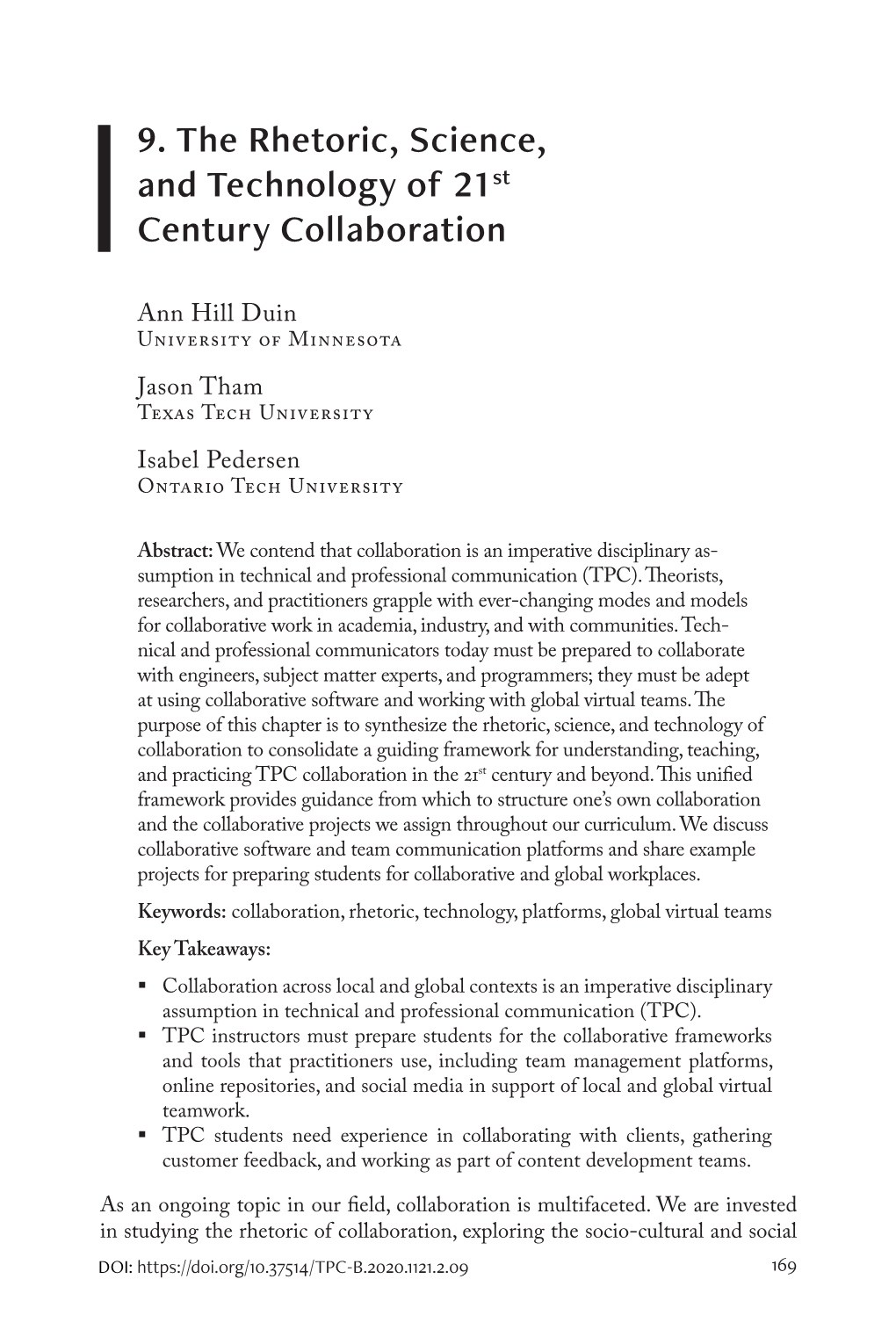 9. the Rhetoric, Science, and Technology of 21St Century Collaboration